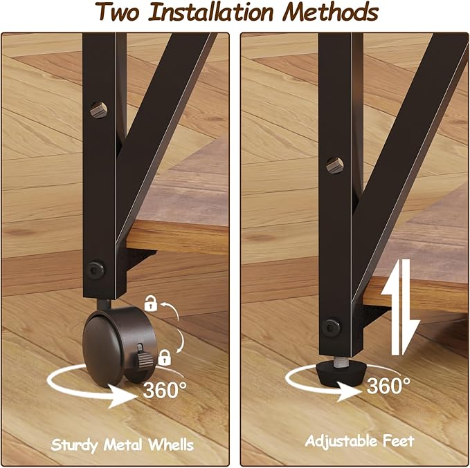 3-Tier Printer Stand, Large Printer Table with Storage, Industrial Printer Storage Cart with Wheels, Rolling Printer Stand for Heat Press Scanner Fax, Brown