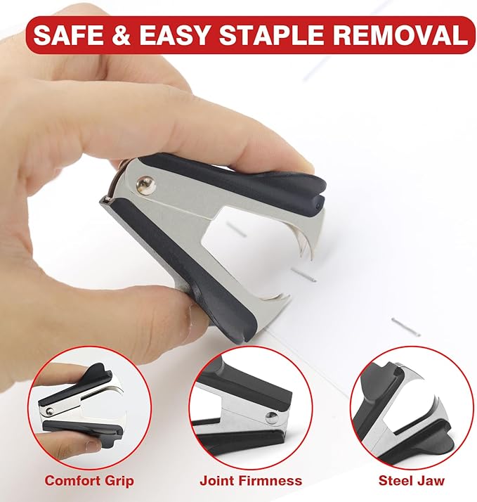 Metal Stapler Heavy Duty 50 Sheet Capacity with 2000 Staples and Staple Remover, No Jam, Non-Slip Stapler for Desk, Black Office Supplies for Teacher, Office Clerks