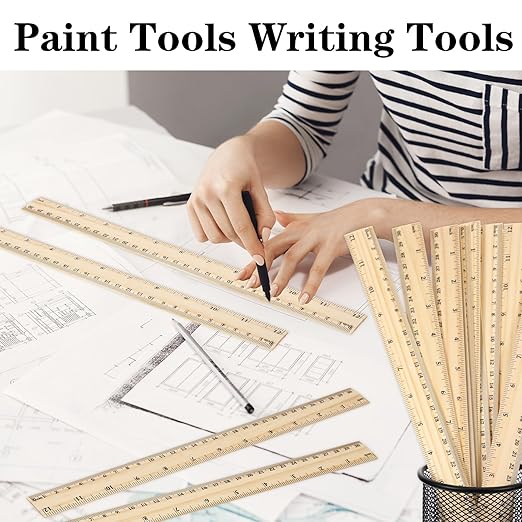 100 Pcs Wooden Ruler 12 Inch Rulers Bulk Wood Measuring Ruler 2 Scale Rulers for Ruler with Centimeters and Inches 30 cm Drafting Tools for Home Office