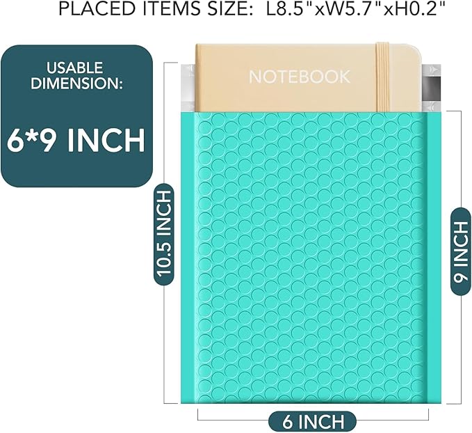 Metronic Bubble Mailers 6x10 Inch 600 Pack Teal Bubble Mailers Usable Size 6x9'' Waterproof Padded Envelopes for Decorations Packaging, Shipping, Mailing, Small Business Supplies