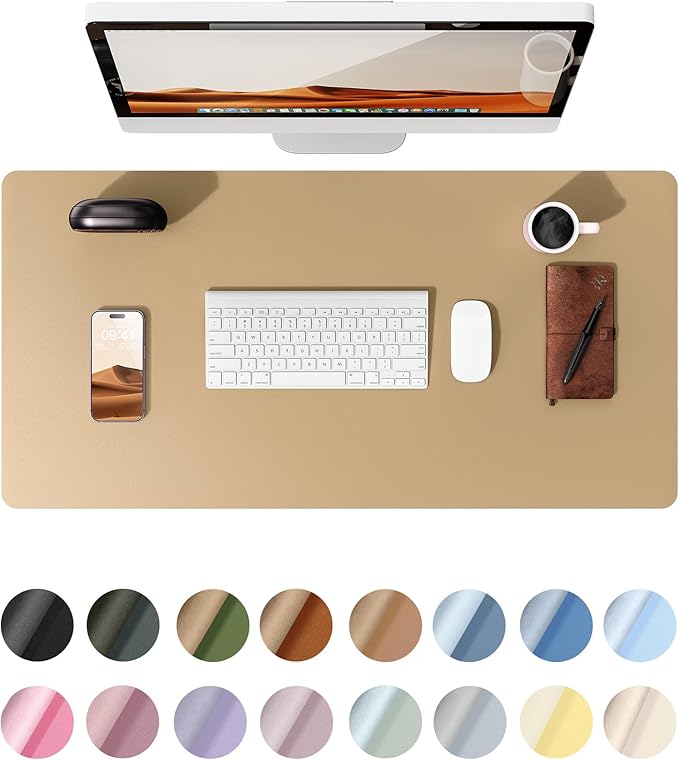 YSAGi Leather Desk Protector, Office Mat, Large Mouse Mat, Non-Slip PU Leather Blotter, Laptop Desk Pad, Waterproof Writing Pad for Office and Home (Latte, 31.5" x 15.8")