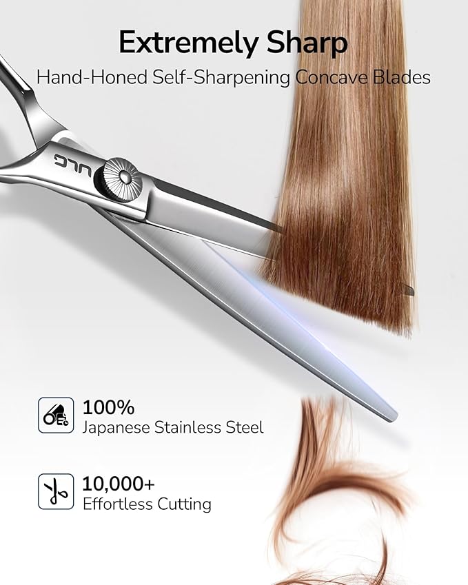 ULG Hair Cutting Scissors Shears Set, 7.5 Inch Professional Barber Thinning Scissor, Hairdressing Texturizing Edge Razor, Comb, Clips, 8 Pcs Stainless Steel Haircut Kit for Salon & Home (Silver)