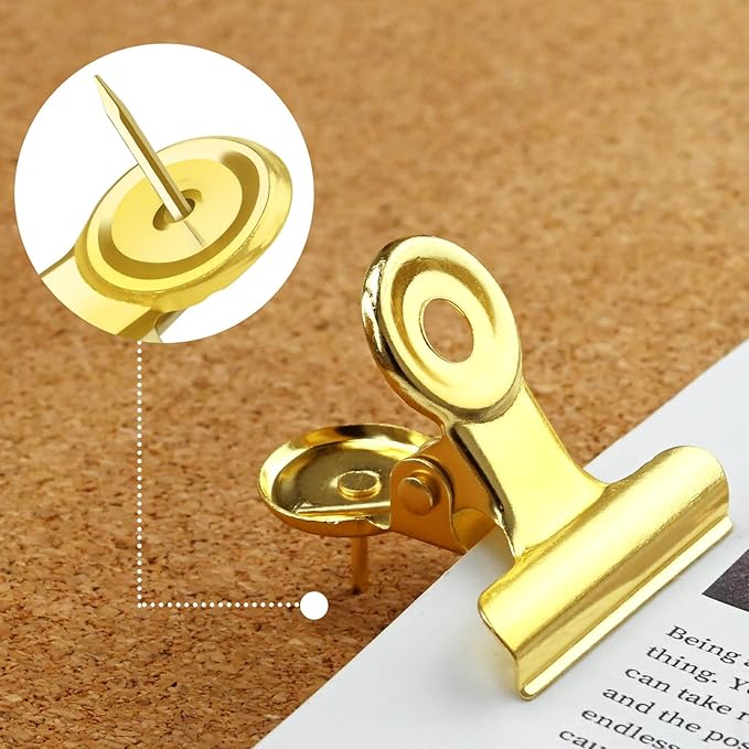 30 Pieces Push Pins Clips Gold Thumb Tacks with Clips for Cork Boards, Bulletin Boards