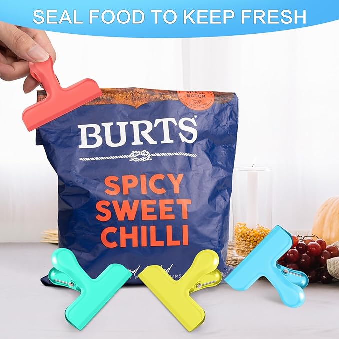 Chip Bag Clips, 12 Pack Heavy Duty Chip Clips Food Clip, Air Tight Seal Bag Clipfor Kitchen and Office to Seal Coffee Bags, Paper Sheets(Multi-Color)