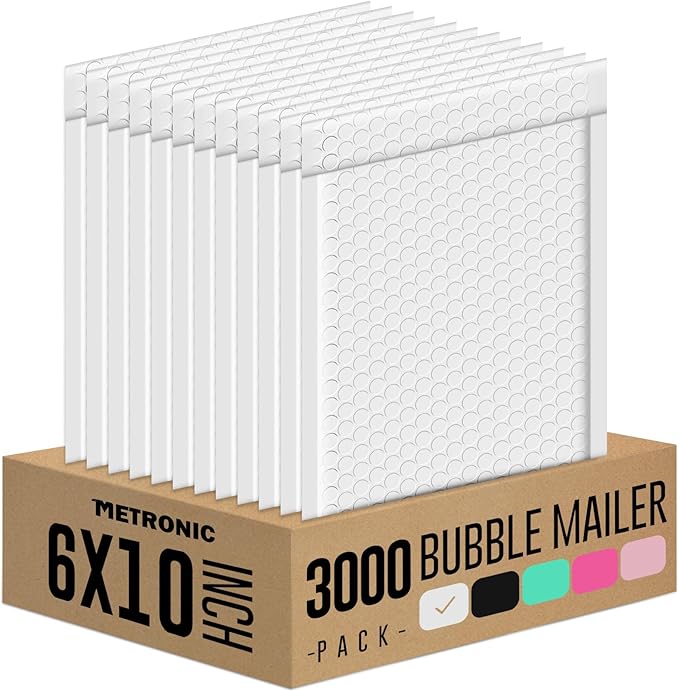 Metronic Bubble Mailers 6x10 Inch 3000 Pack White Bubble Mailers Usable Size 6x9'' Waterproof Padded Envelopes for Valentine's Day Decorations Packaging, Shipping, Mailing, Small Business Supplies