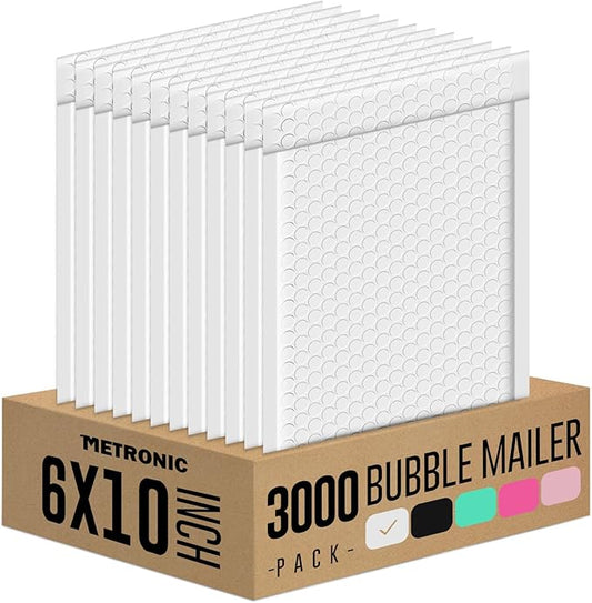 Metronic Bubble Mailers 6x10 Inch 3000 Pack White Bubble Mailers Usable Size 6x9'' Waterproof Padded Envelopes for Valentine's Day Decorations Packaging, Shipping, Mailing, Small Business Supplies