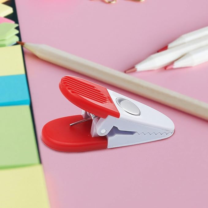 100 Magnetic Memo Holders Set - Customizable Text, Logo - Large Clip, Plastic - White Red