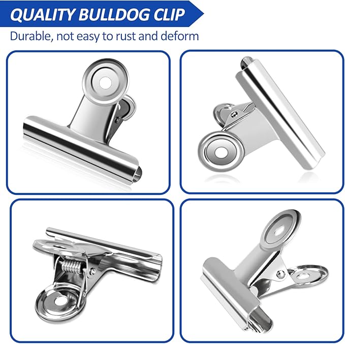 20 Pack Large Metal Hinge Clips 2 Inches Bull Hinge Paper Clips for Crafts, Photo, Drawing, Food Bags at Home, Office, School, Shop - Silver, 51mm