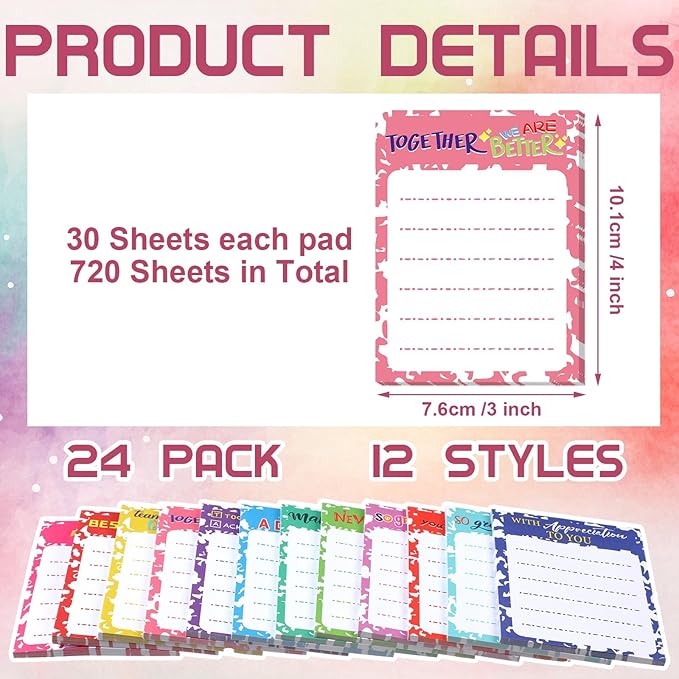 Yinder 24 Pcs Inspirational Sticky Notes Christmas Appreciation Sticky Notes Motivational Funny Memo Pads Positive Note 3 x 4 Medical Assistant Gift for Women Office(Vivid,Thankful)