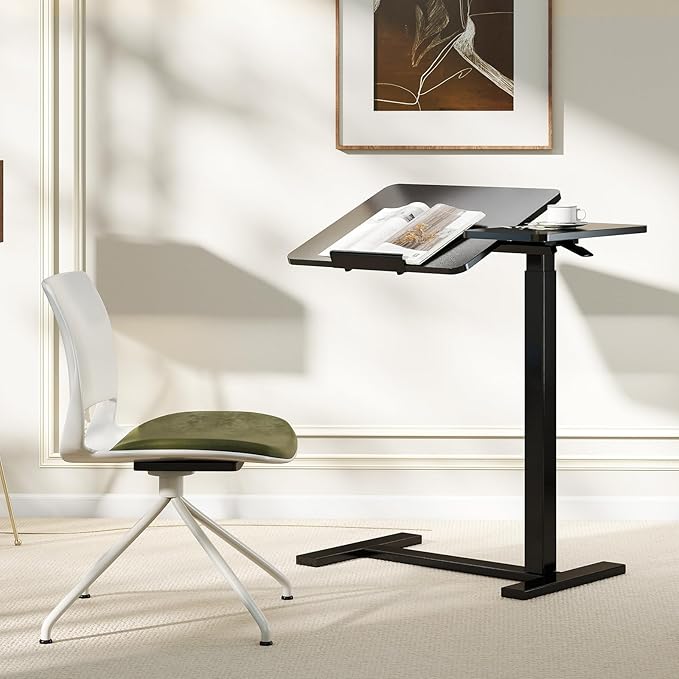 NEWBULIG Rolling Desk Adjustable Height, Small Standing Desks Rolling Table with Wheels, Portable Laptop Mobile Stand with Tiltable Desktop for Teacher Classroom Home Office, Black