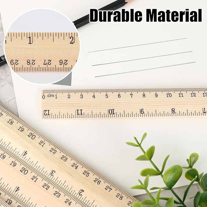 Koogel 12PCS Wooden Rulers Bulk, Wood Ruler 12inch/30cm Measuring Rulers 2 Scale for Kids Students Office School Supplies Classroom