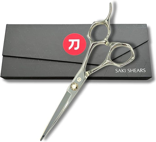 Professional Hair Cutting Scissors - 6 Inches - Convex Blade - Japanese 440C Stainless Steel - For Wet or Dry Cutting - Saki Shears Musashi For Hairdressers and Barbers