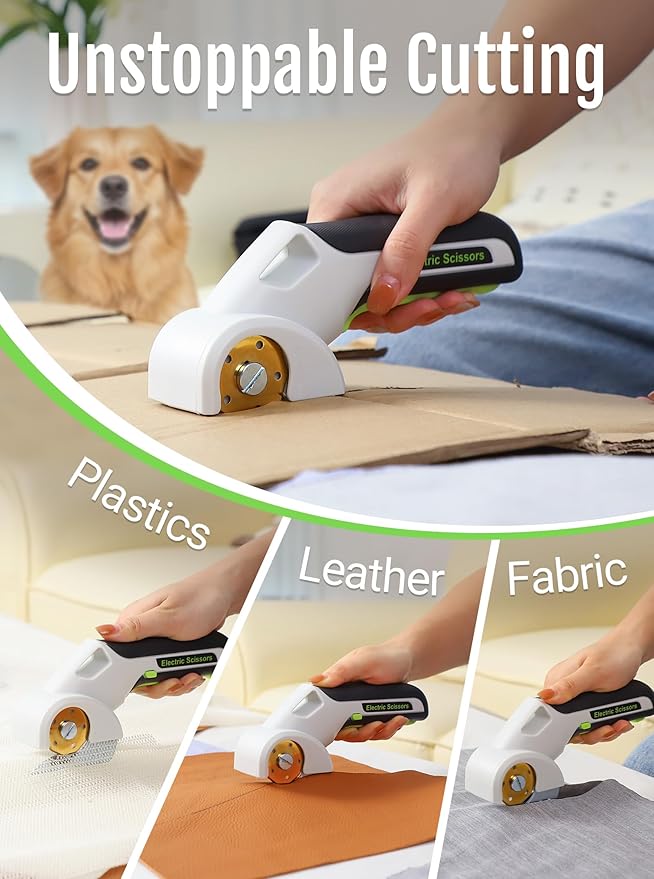 2025 NEW 4V Cordless Electric Scissors Tools, Cardboard Cutter with 2 Titanium Blade Accessories, Safety Lock, Rotary Cutter for Cardboard, Gifts for Men&Women - Frost White