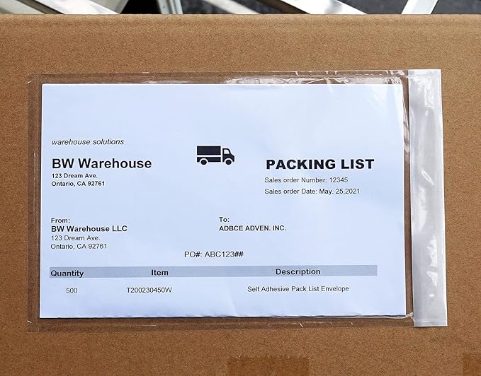 (1000 Pcs) Premium 6''x10'' Packing List Envelopes, Tailored Size for Letter-size Paper Folded in Half, Adhesive Shipping Label Pouches/Sleeves