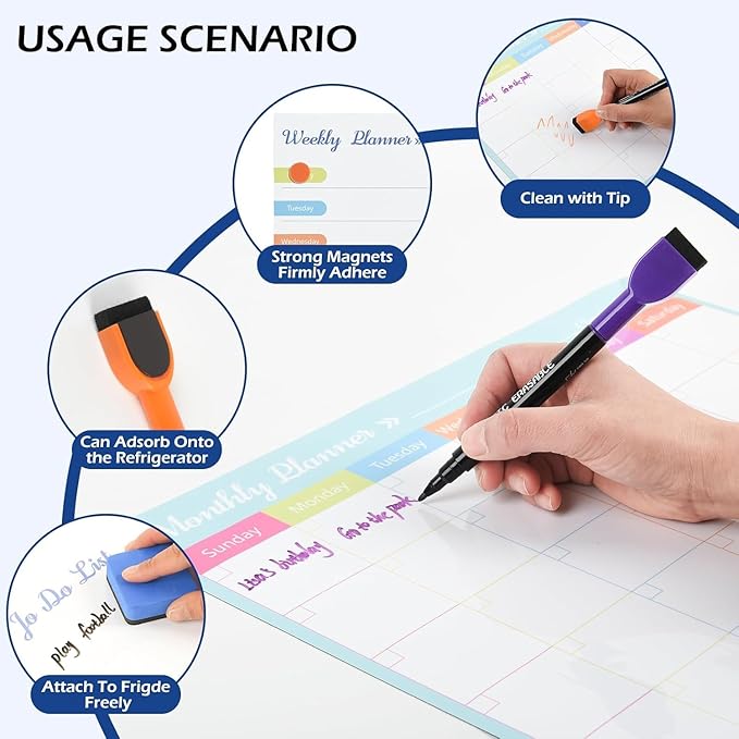 Magnetic Weekly Planner for Fridge 8x10 - Dry Erase Weekly Calendar Whiteboard with To-Do List & 10 Pack Magnetic Labels - Reusable Fridge Magnetic Dry Erase Calendar