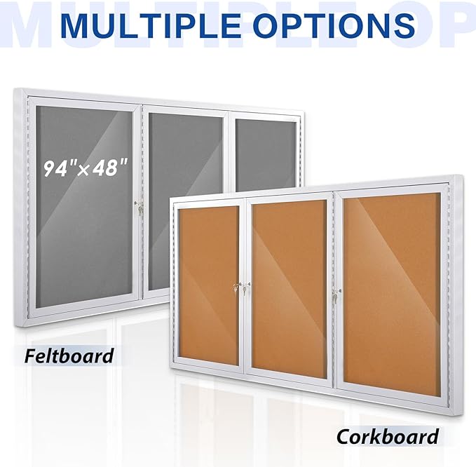 SWANCROWN Enclosed Bulletin Board 94x48in, Outdoor Bulletin Board Weatherproof for Office School Commerce, Cork, Sliver Aluminum Frame