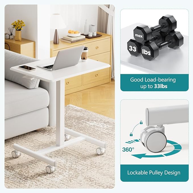 NEWBULIG Rolling Standing Desk Adjustable Height White, Mobile Standing Desks with Wheels, Portable Table Medical Rolling Computer Cart, Podium Stand with Metal Frame for Teacher Classroom Laptop