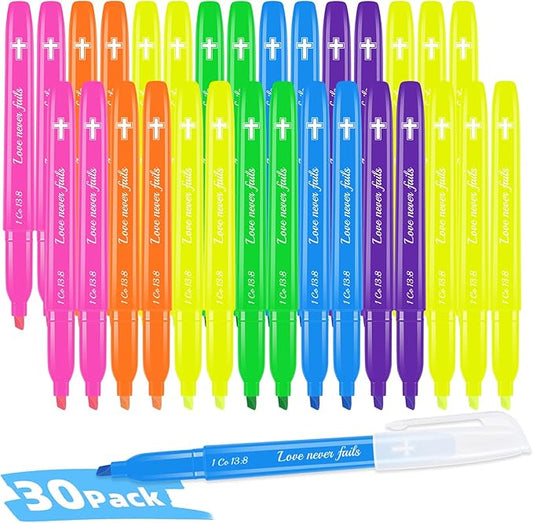 ZackZ Bible Highlighters Assorted Colors with Verses, Chisel Tip Colored Highlighter Markers Bulk Fluorescent, Dry Quick Bright Colors, Perfect for Bible Study Journaling, 6 Candy Color 30 Pack