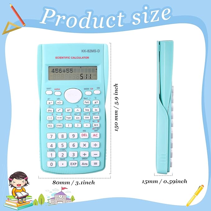 8 Pieces 2 Line LCD Engineering Scientific Calculator Non Graphing Scientific Calculator for Engineering Students Function Calculators for School Financial Business Office, Pink, Blue, Green, White