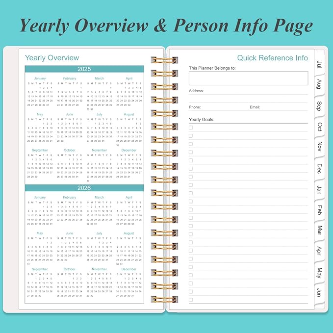 2025-2026 Monthly Planner - October 2025 - December 2026, Two Pages Per Month, 18 Monthly Calendar/Planner with Tabs, Strong Twin-Wire Binding, Inner Pocket, 3.75" x 6.5", Teal Flower