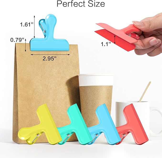 Chip Bag Clips, 12 Pack Heavy Duty Chip Clips Food Clip, Air Tight Seal Bag Clipfor Kitchen and Office to Seal Coffee Bags, Paper Sheets(Multi-Color)