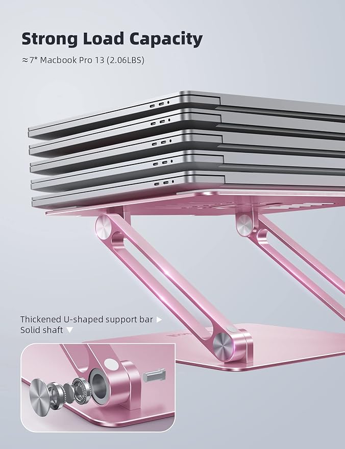 Lamicall Adjustable Laptop Stand, Portable Laptop Riser, Aluminum Laptop Stand for Desk Foldable, Ergonomic Computer Notebook Stand Keyboard Platform for MacBook Air Pro, Dell XPS (10-17.3'') -Pink