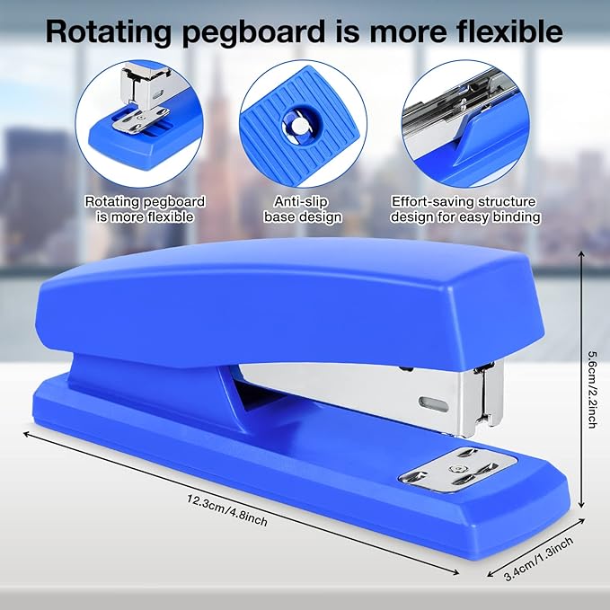 12 Pcs Staplers Metal Desktop Staplers Bulk Set for Office School Classroom Supplies with 2 Pcs Stapler Remover Puller, 8000 Pcs Staples 24/6mm Blue
