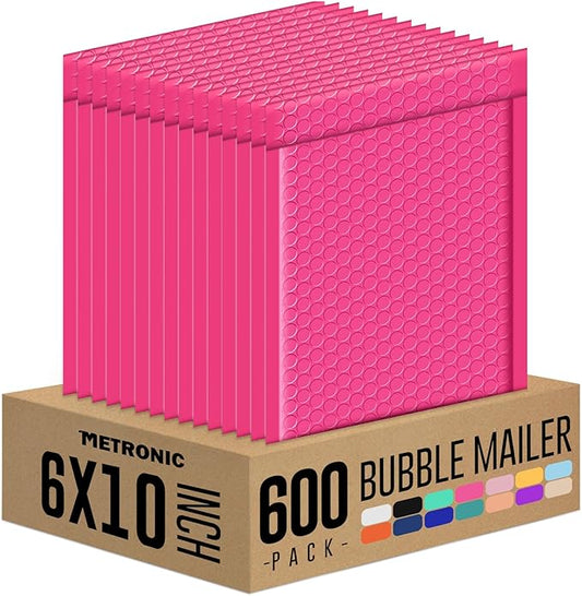 Metronic Bubble Mailers 6x10 600 Pack Pink Padded Mailers Usable Size 6x9" Mailing Envelopes Bubble Padded for Packaging, Mailing, Makeup, Small Items Bulk