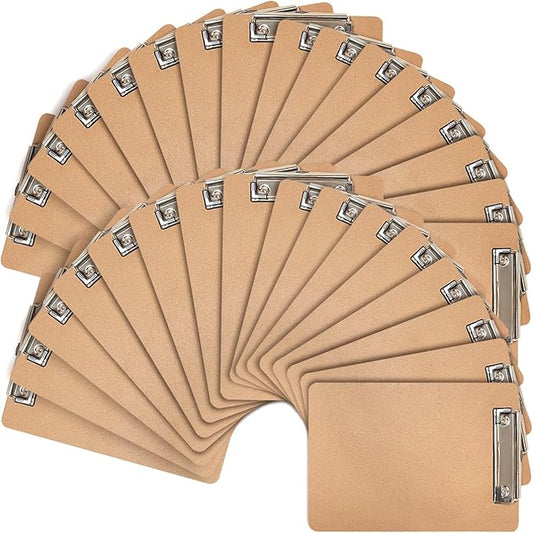 Mini Clipboards, 32 Pack 6" x 9" Small Clipboards Bulk, Wooden Memo Mini Clip Boards with Low Profile Clip, Hanging Loop for Office Home Classroom Supplies