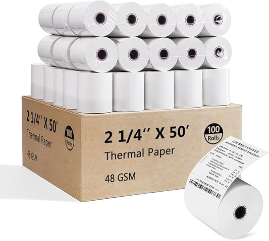 (100 Rolls)2 1/4 x 50 Thermal Paper 48GSM BPA FREE Receipt Rolls Thermal Teceipt Paper 2 1/4 50 Honeycomb Core Thermal Printer Paper Compatible with Printers, POS Cash Register,Credit Card