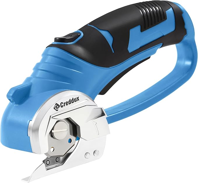 4v Cordless Electric Scissors, Electric Box Cutter With LED Light and Safety Lock, Cardboard Cutter, Rotary Cutter for Cardboard Leather Carpet Plastic Blue