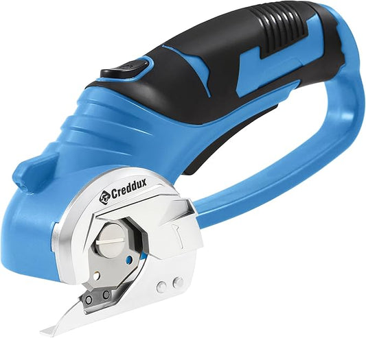 4v Cordless Electric Scissors, Electric Box Cutter With LED Light and Safety Lock, Cardboard Cutter, Rotary Cutter for Cardboard Leather Carpet Plastic Blue