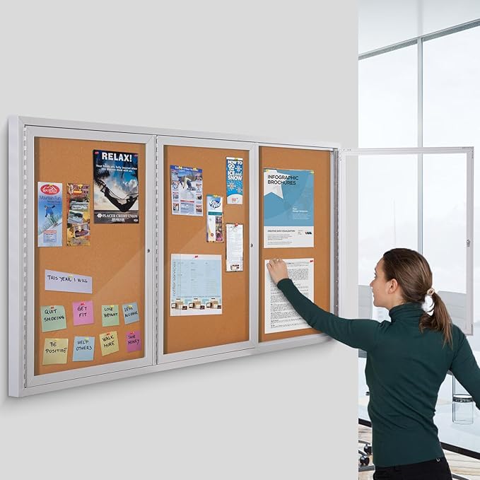 SWANCROWN Enclosed Bulletin Board 94x48in, Outdoor Bulletin Board Weatherproof for Office School Commerce, Cork, Sliver Aluminum Frame