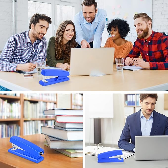 12 Pcs Staplers Metal Desktop Staplers Bulk Set for Office School Classroom Supplies with 2 Pcs Stapler Remover Puller, 8000 Pcs Staples 24/6mm Blue