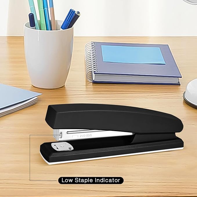 Stapler 25 Sheet Capacity with 1000 Staples and Staple Remover - Staplers for Desk, Non-Slip Office Stapler with Staples for Office, Black