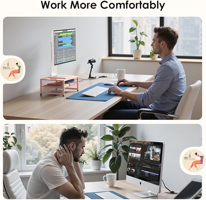 Desk Organizers and Accessories, 2-Tier Metal Computer Monitor Stand Riser, Desk Organizer for Monitor, Printer & Laptop Stand, Desktop Workspace Organizers for Office Supplies(Rose Gold)