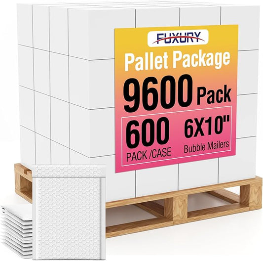 Fuxury Bubble Mailers 6x10" White Padded Envelopes 9600 Pack Bulk Strong Adhesion Full Pallet of Padded Mailers Thick Bubble Envelopes for Small Business Mailing Small Items,Jewelry,Makeup