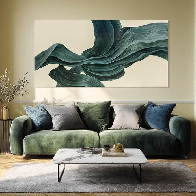 ZENPEE Green Abstract Wall Art and Beige Wall Decor, Aesthetic Wall Hangings for Dining Room, Living Room, or Bedroom, 24" x 48"