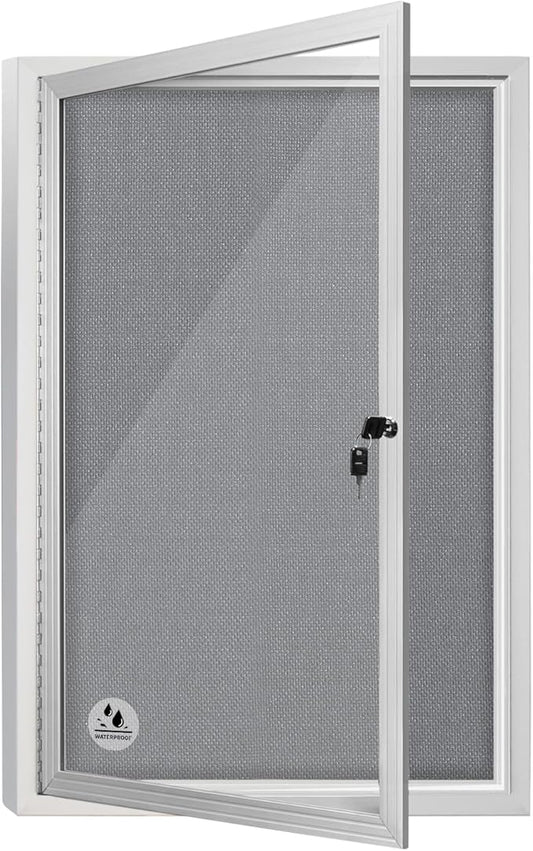 Outdoor Enclosed Bulletin Board Weatherproof 36"x24", Lockable Cork Noticeboard with Tempered Glass Locking Door, Secure Display for Notices, Posters & Memos