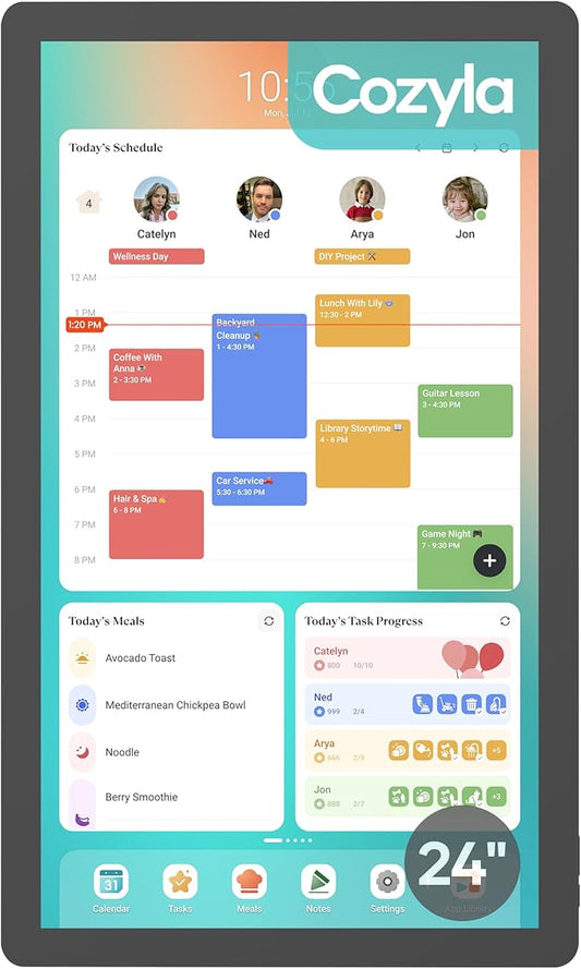 Cozyla Mate Digital Calendar+ 2: 24 Inch Wall Touch Screen Chore Chart Customizable Dashboard Smart Electronic Calendar for Family Schedules Meal Planner Supports All Google Play Apps Wall Mount Black