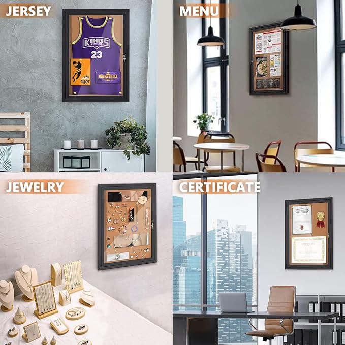 SWANCROWN Outdoor Bulletin Board 36x24in, Enclosed Bulletin Board with Locking Door Wall Display Case for Office School Commerce, Cork, Black Aluminum Frame