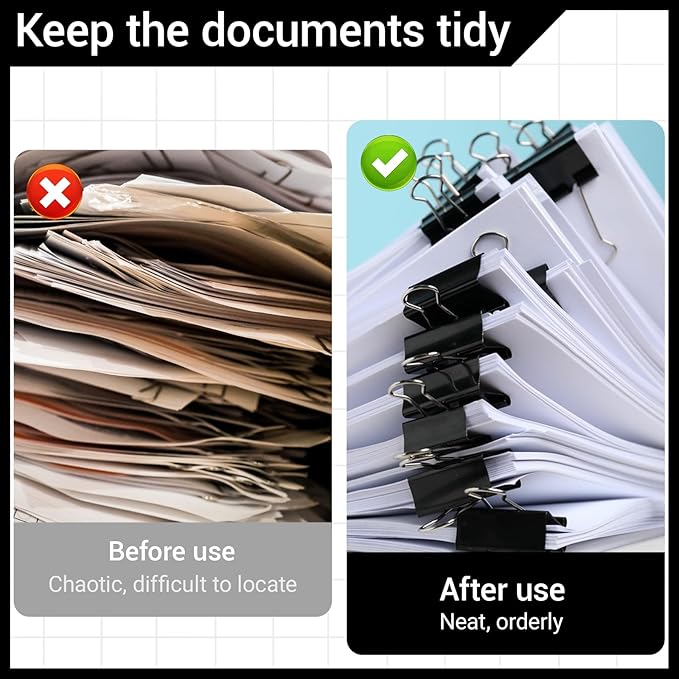 120 Pcs Small Binder Clips Black, 0.75in/19mm Mini Binder Paper Clips, Paper Clamps for Office Supplies, Home, School,Business Document Organizing