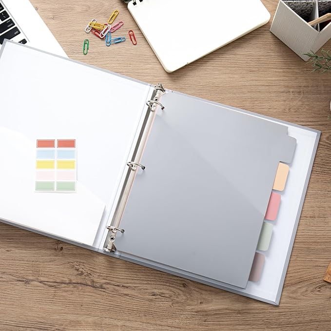 Y YOMA Colored 3 Ring Binder Dividers with Pocket Letter Size Paper Binder Tabs Page Dividers Cute Decorative Binder Index Dividers for Office School Home with 1/5-Cut Tabs, Fashion Color(5 Sheet)