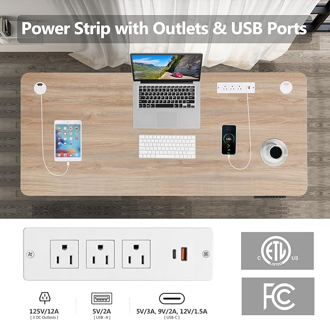 farexon Electric Standing Desk Adjustable Height, 70.8 x 27.5in Sit Stand up Desk with Outlets, Mouse Pad, 3 USB Ports & 3 Power Outlets, Casters, Hooks,4 Memory Preset Heights Home Office, Oak Grey