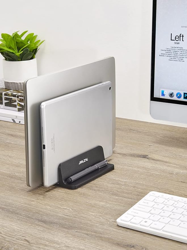 JARLINK Vertical Laptop Stand Holder, Aluminum Double Desktop Stand Holder with Adjustable Dock (Up to 17.3 inch), Compatible with MacBook, Surface, Chromebook, and Gaming Laptops, Black