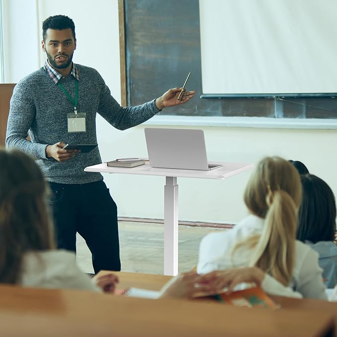 NEWBULIG Rolling Standing Desk Adjustable Height White, Mobile Standing Desks with Wheels, Portable Table Medical Rolling Computer Cart, Podium Stand with Metal Frame for Teacher Classroom Laptop