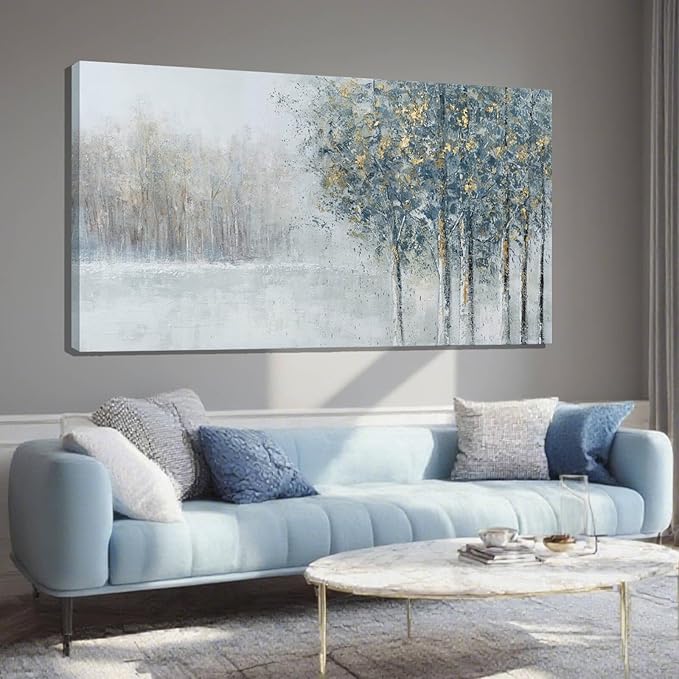 ZENPEE Grey and Blue Tree of Life Wall Art, Large Nature Wall Decor for Bedroom, Office, or Dining Room, Cuadros para Comedor Elegantes y Modernos, 24" x 48"