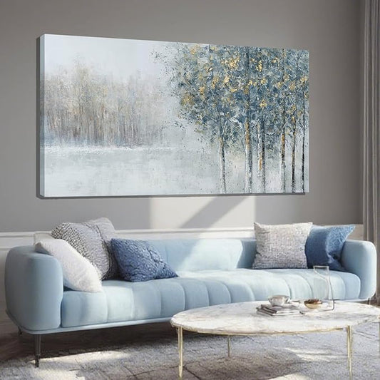 ZENPEE Grey and Blue Tree of Life Wall Art, Large Nature Wall Decor for Bedroom, Office, or Dining Room, Cuadros para Comedor Elegantes y Modernos, 24" x 48"