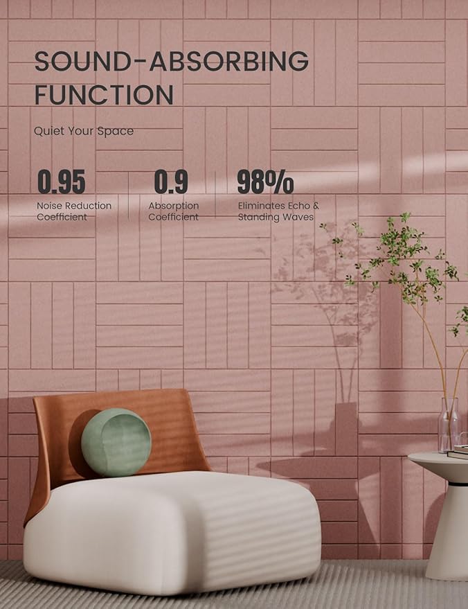 Bumusty Large Cork Board Alternative-47 x35 Felt Bulletin Board Tiles, with 30 Pushpins, 70 Adhesive Tabs, 12-Pack Slat Wall Paneling, Cork Boards for Office Push Pin Board Felt Board-Pink