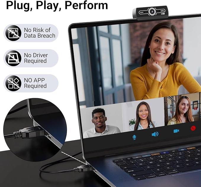 2K Webcam for PC, Full HD Video Calling, HD Light Correction, Works with Skype, Zoom, FaceTime, Hangouts, PC/Mac/Laptop/MacBook/Tablet